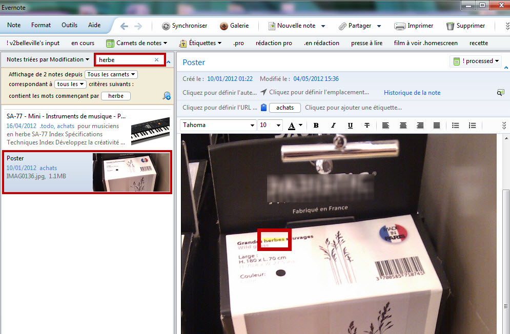 evernote - exemple de recherche grâce au traitement OCR des images