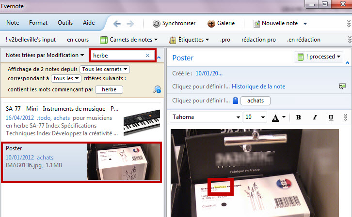 evernote - exemple de recherche grâce au traitement OCR des images