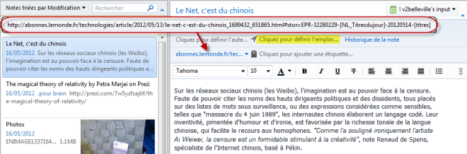 Evernote - url et geolocalisation