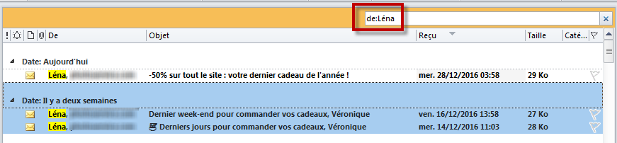 recherche outlook - à: