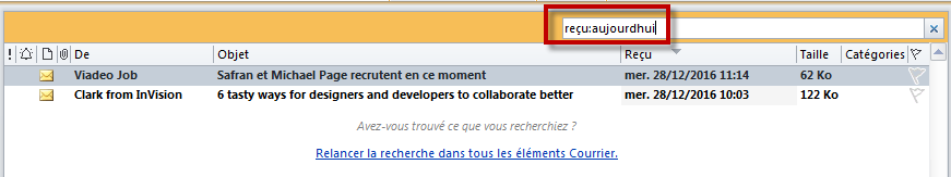 recherche outlook - reçu: